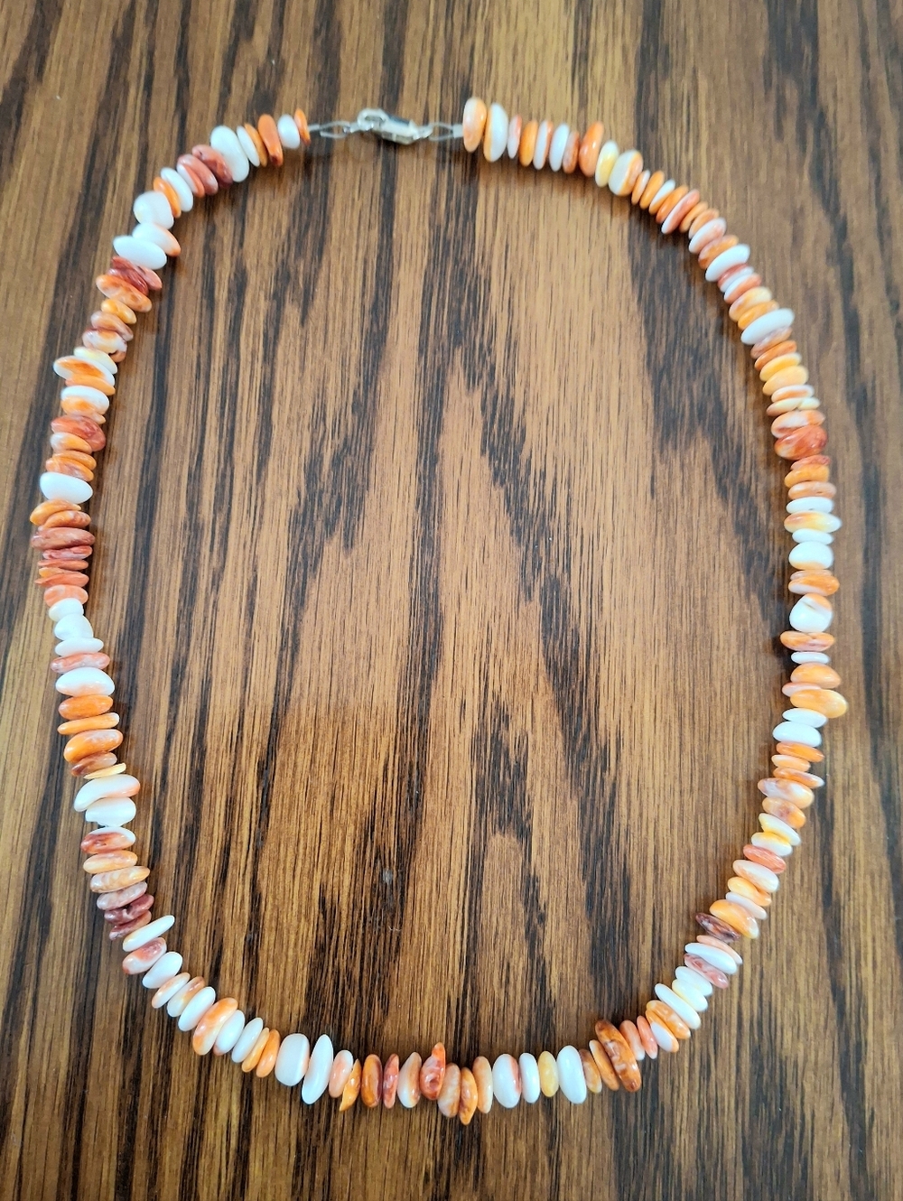 Necklace Orange Spiny Oyster Shell Beaded 18" Handmade